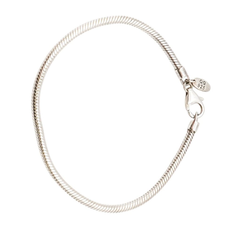 QG Sterling Silver Snake Chain Charm Bracelet 8 Inches
